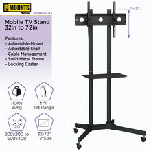 Load image into Gallery viewer, ProMount Rolling TV Stand with Mount and Adjustable Shelf for 32"-72" TVs, Holds up to 110lbs(AFCS6402-02) - One Products