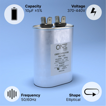 Load image into Gallery viewer, ONE Power 10-MFD, 370V or 440V Single Run A/C Capacitor 10 uF CBB65B Air Conditioner Capacitors for AC Unit Fan Motor Start or Heat Pump or Condenser Straight Cool (OPCSR10) One Products