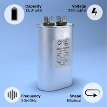Load image into Gallery viewer, ONE Power 12.5-MFD, 370V or 440V Single Run A/C Capacitor 12.5 uF CBB65B Air Conditioner Capacitors for AC Unit Fan Motor Start or Heat Pump or Condenser Straight Cool (OPCSR12) One Products