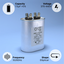 Load image into Gallery viewer, ONE Power 7.5-MFD, 370V or 440V Single Run A/C Capacitor 7.5 uF CBB65B Air Conditioner Capacitors for AC Unit Fan Motor Start or Heat Pump or Condenser Straight Cool (OPCSR75) One Products