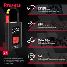 Load image into Gallery viewer, ONE Tire Inflator Portable Air Compressor, 150 PSI Portable Air Pump for Cars, Bikes, Motor Bikes, and Balls, Long Lasting 5200mAh/7.4V battery ProMounts Tire Inflator