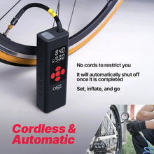 Load image into Gallery viewer, ONE Tire Inflator Portable Air Compressor, 150 PSI Portable Air Pump for Cars, Bikes, Motor Bikes, and Balls, Long Lasting 7800mAh/11.1V battery ONE Products Tire Inflator Portable Air Compressor