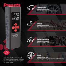 Load image into Gallery viewer, ONE Tire Inflator Portable Air Compressor, 150 PSI Portable Air Pump for Cars, Bikes, Motor Bikes, and Balls, Long Lasting 7800mAh/11.1V battery ONE Products Tire Inflator Portable Air Compressor