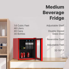 Load image into Gallery viewer, Husky Premium 46L Beverage Refrigerator 1.6 Cu.ft. Freestanding Counter-Top Mini Fridge With Glass Door in Red - One Products