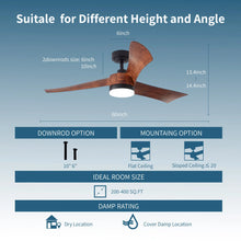 Load image into Gallery viewer, ProMounts 54 in. WIFI 3-Blade Smart Ceiling Fan with Reversible Motor, 6 Speeds and 3 Color Temperatures, App Control, Walnut One Smart CE Gear