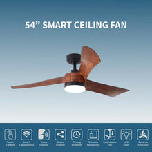 Load image into Gallery viewer, ProMounts 54 in. WIFI 3-Blade Smart Ceiling Fan with Reversible Motor, 6 Speeds and 3 Color Temperatures, App Control, Walnut One Smart CE Gear