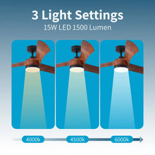 Load image into Gallery viewer, ProMounts 54 in. WIFI 3-Blade Smart Ceiling Fan with Reversible Motor, 6 Speeds and 3 Color Temperatures, App Control, Walnut One Smart CE Gear