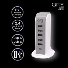 Load image into Gallery viewer, ProMounts 6-Port USB-C Charging Station, 5 USB-A Style Ports, 2.4 AMP High Speed Charging Ports, 5ft Cable, ETL Certified - Sleek and Modern USB Power Strip for Home or Travel One Products