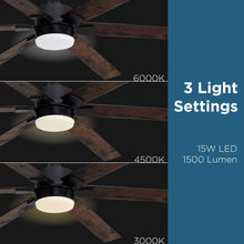 Load image into Gallery viewer, ProMounts 60 in. WiFi 6-Blade Smart Ceiling Fan with Reversible Motor, 6 Speeds and 3 Color Temperatures, App Control, Walnut One Smart CE Gear Ceiling Fan