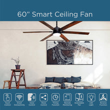 Load image into Gallery viewer, ProMounts 60 in. WiFi 6-Blade Smart Ceiling Fan with Reversible Motor, 6 Speeds and 3 Color Temperatures, App Control, Walnut One Smart CE Gear Ceiling Fan