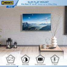 Load image into Gallery viewer, ProMounts Flat / Fixed TV Wall Mount for 13" to 47" TVs, Holds up to 55lbs (FF22) ProMounts Flat Mount