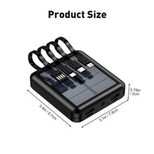 Load image into Gallery viewer, Solar Power Bank - Portable Fast Charger with 4 Built-in Cables (USB, Micro, Type-C, Lightning), Ultra-Bright LED Flashlight, and Rugged Design for All Smartphones One Products UV Light