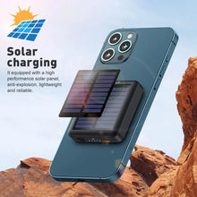 Load image into Gallery viewer, Solar Power Bank - Portable Fast Charger with 4 Built-in Cables (USB, Micro, Type-C, Lightning), Ultra-Bright LED Flashlight, and Rugged Design for All Smartphones One Products UV Light