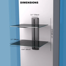 Load image into Gallery viewer, Promounts Double Glass AV Wall Shelf, Holds up to 17.6lbs each, TV Shelf with Strengthened Tempered Glasses for DVD Players, Cable Boxes, Games Consoles, Floating Shelves ProMounts Specialty