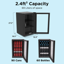Load image into Gallery viewer, SnowLion Premium 69L Beverage Refrigerator 2.4 Cu.ft. Freestanding Mini Fridge With Glass Door in Black SnowLion Glass Door Large