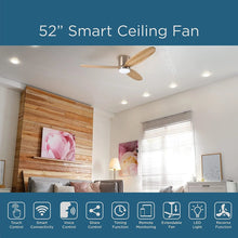 Load image into Gallery viewer, ProMounts 52 in. WIFI 3-Blade Smart Ceiling Fan with Reversible Motor, 6 Speeds and 3 Color Temperatures, App Control, Natural Wood - One Products