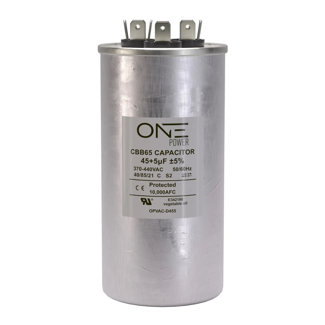 ONE Power CBB65 440-Volt 45/5-MFD Round Double Run Capacitor (OPCDR455) One Products