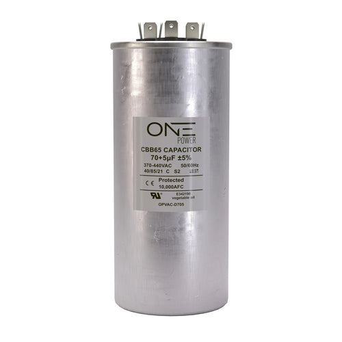 ONE Power CBB65 440-Volt 70/7.5-MFD Round Double Run Capacitor (OPCDR705) One Products