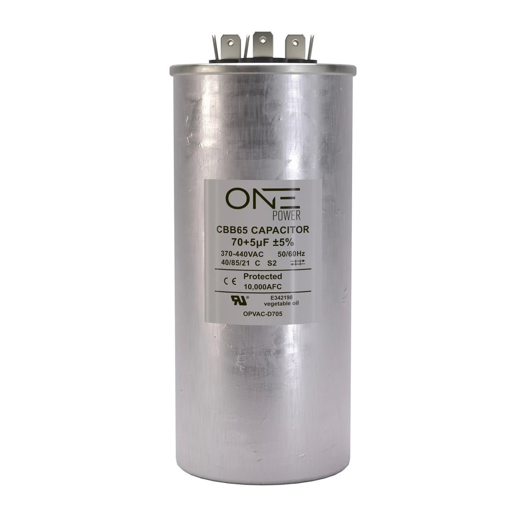 ONE Power CBB65 440-Volt 70/7.5-MFD Round Double Run Capacitor (OPCDR705) One Products