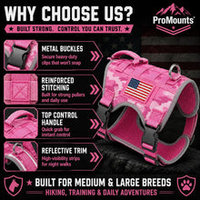 Load image into Gallery viewer, Adjustable Tactical Dog Harness for Medium &amp; Large Dogs, Heavy-Duty No-Pull Vest with Metal Buckle and Control Handle | Pink Camouflage One Products
