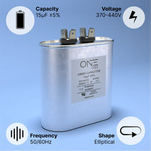 Load image into Gallery viewer, ONE Power 15-MFD, 370V or 440V Single Run A/C Capacitor 15 uF CBB65B Air Conditioner Capacitors for AC Unit Fan Motor Start or Heat Pump or Condenser Straight Cool (OPCSR15) One Products
