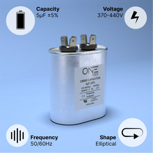 Load image into Gallery viewer, ONE Power 5-MFD, 370V or 440V Single Run A/C Capacitor 5 uF CBB65B Air Conditioner Capacitors for AC Unit Fan Motor Start or Heat Pump or Condenser Straight Cool (OPCSR5) One Products
