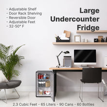 Load image into Gallery viewer, Husky Premium 65L Solid Door 2.3 Cu.ft. Freestanding Under-Counter Mini Fridge in Black Husky-NA Solid Door Large
