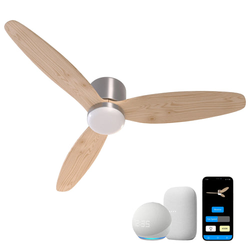 ProMounts 52 in. WIFI 3-Blade Smart Ceiling Fan with Reversible Motor, 6 Speeds and 3 Color Temperatures, App Control, Natural Wood - One Products