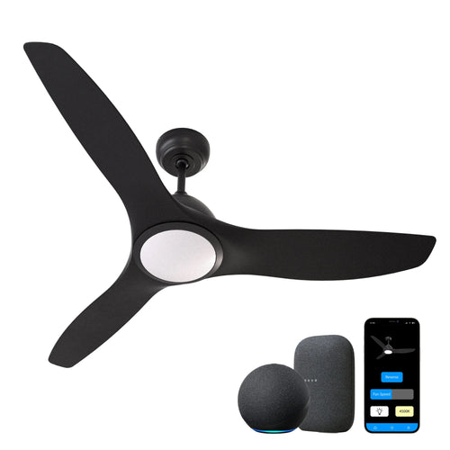 ProMounts 52 in. WIFI 3-Blade Smart Ceiling Fan with Reversible Motor, 6 Speeds and 3 Color Temperatures, App Control, Black One Smart CE Gear Ceiling Fan