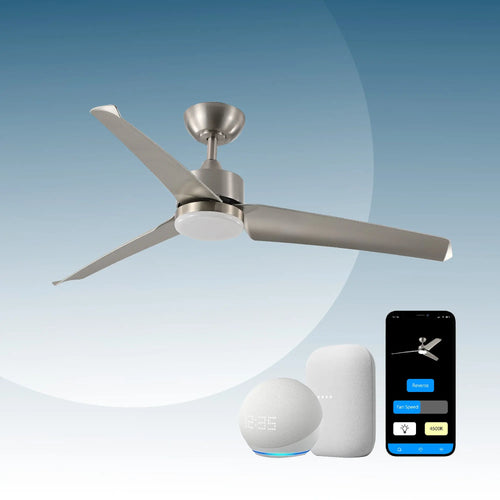 ProMounts 52 in. WIFI 3-Blade Smart Ceiling Fan with Reversible Motor, 6 Speeds and 3 Color Temperatures, App Control, Satin Nickel One Smart CE Gear
