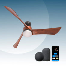 Load image into Gallery viewer, ProMounts 54 in. WIFI 3-Blade Smart Ceiling Fan with Reversible Motor, 6 Speeds and 3 Color Temperatures, App Control, Walnut One Smart CE Gear
