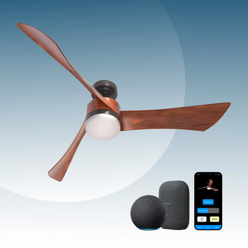 ProMounts 54 in. WIFI 3-Blade Smart Ceiling Fan with Reversible Motor, 6 Speeds and 3 Color Temperatures, App Control, Walnut One Smart CE Gear