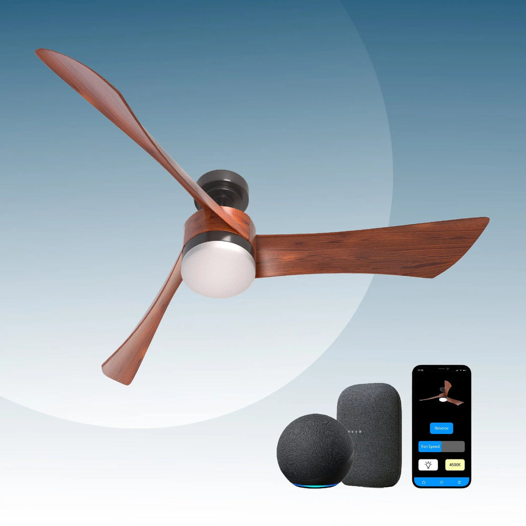 ProMounts 54 in. WIFI 3-Blade Smart Ceiling Fan with Reversible Motor, 6 Speeds and 3 Color Temperatures, App Control, Walnut One Smart CE Gear