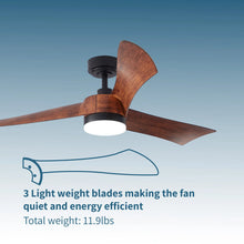 Load image into Gallery viewer, ProMounts 54 in. WIFI 3-Blade Smart Ceiling Fan with Reversible Motor, 6 Speeds and 3 Color Temperatures, App Control, Walnut One Smart CE Gear

