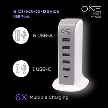 Load image into Gallery viewer, ProMounts 6-Port USB-C Charging Station, 5 USB-A Style Ports, 2.4 AMP High Speed Charging Ports, 5ft Cable, ETL Certified - Sleek and Modern USB Power Strip for Home or Travel One Products
