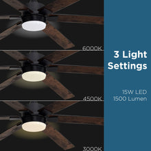 Load image into Gallery viewer, ProMounts 60 in. WiFi 6-Blade Smart Ceiling Fan with Reversible Motor, 6 Speeds and 3 Color Temperatures, App Control, Walnut One Smart CE Gear Ceiling Fan
