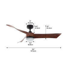 Load image into Gallery viewer, ProMounts All Seasons 54&quot; Ceiling Fan with Light, Quiet, Alexa/Google, 3 Color LED Lights, Reversible, Walnut One Smart CE Gear Smart Ceiling Fan
