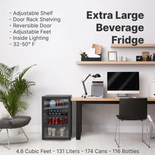 Load image into Gallery viewer, SnowLion Premium 131L Beverage Refrigerator 4.6 Cu.ft. Freestanding Mini Fridge With Glass Door in Black SnowLion Glass Door Extra Large
