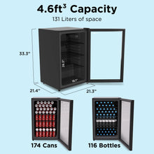 Load image into Gallery viewer, SnowLion Premium 131L Beverage Refrigerator 4.6 Cu.ft. Freestanding Mini Fridge With Glass Door in Black SnowLion Glass Door Extra Large

