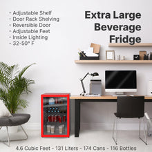 Load image into Gallery viewer, SnowLion Premium 131L Beverage Refrigerator 4.6 Cu.ft. Freestanding Mini Fridge With Glass Door in Red SnowLion Glass Door Extra Large
