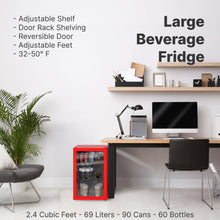 Load image into Gallery viewer, SnowLion Premium 69L Beverage Refrigerator 2.4 Cu.ft. Freestanding Mini Fridge With Glass Door in Red SnowLion Glass Door Large
