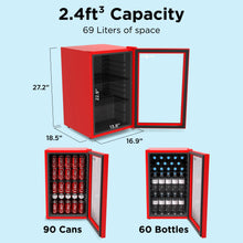 Load image into Gallery viewer, SnowLion Premium 69L Beverage Refrigerator 2.4 Cu.ft. Freestanding Mini Fridge With Glass Door in Red SnowLion Glass Door Large
