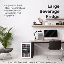 Load image into Gallery viewer, SnowLion Premium 69L Beverage Refrigerator 2.4 Cu.ft. Freestanding Mini Fridge With Glass Door in White SnowLion Glass Door Large
