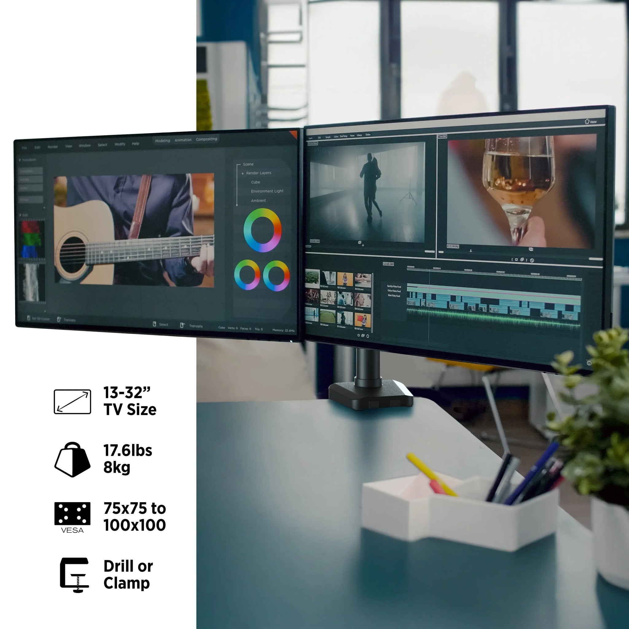 Landscape to Portrait Double Monitor Arms- Ideal Monitor Mount Solution ...