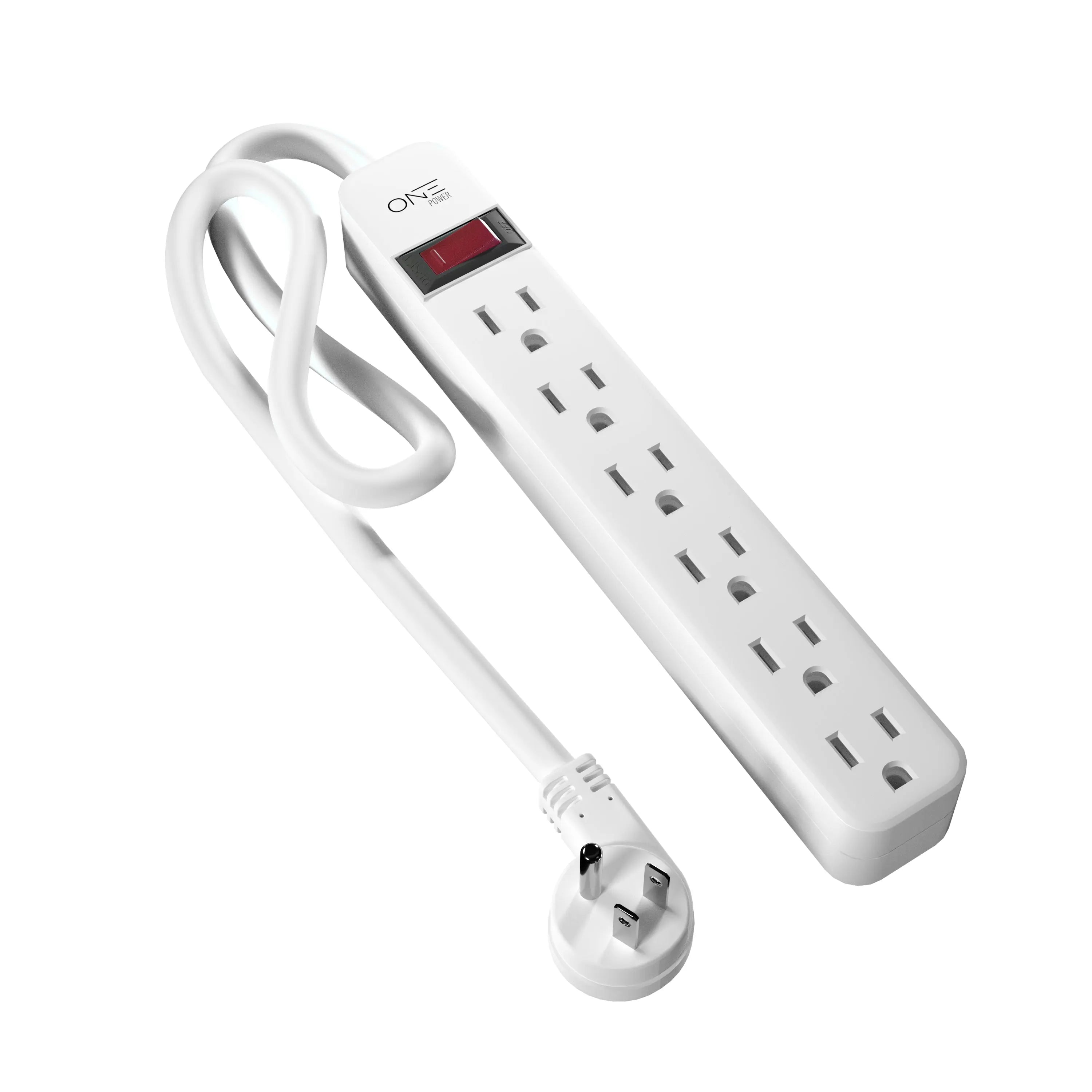 Extension 6 Output ONE Power 6 Outlet Power Extension Strip with 2 Foot Extension Cord ...